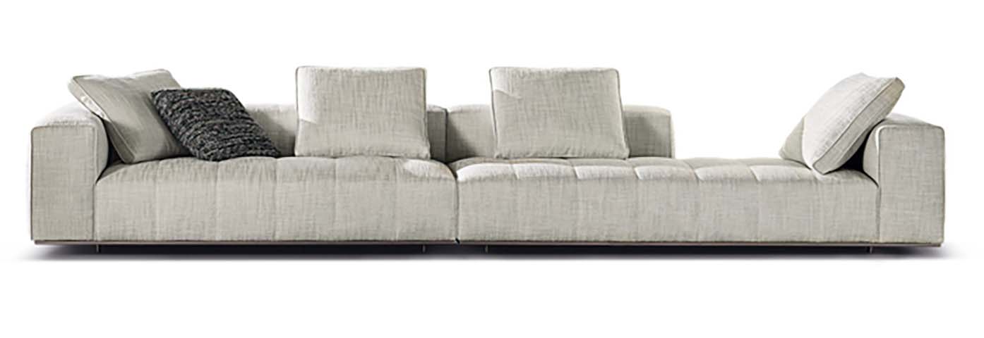 Low-Profile 2-Module Light Gray Fabric Modular Sectional Sofa