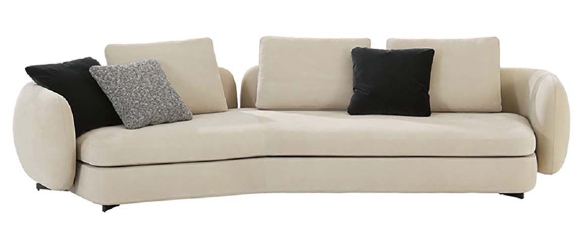 Contemporary Cream Curved Upholstered 3-Seat Sofa