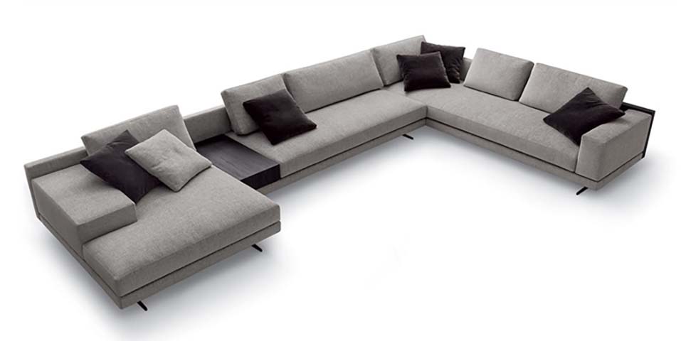 Contemporary Light Gray Upholstered U-Shaped Modular Sectional Sofa with Integrated Side Table