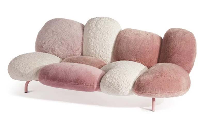 Gradient Pink Plush Pebble 3-Seater Lounge Sofa
