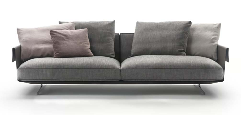 Modern Grey Fabric Two-Seat Loveseat Sofa with Angular Metal Legs