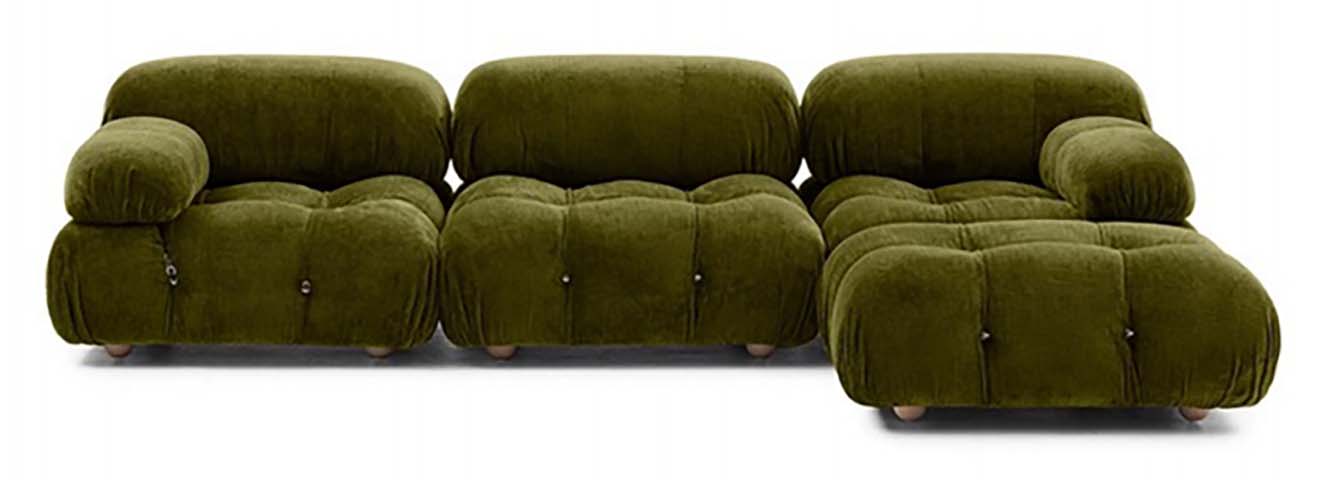 Olive Green Tufted Modular L-shaped Sectional Sofa with Chaise