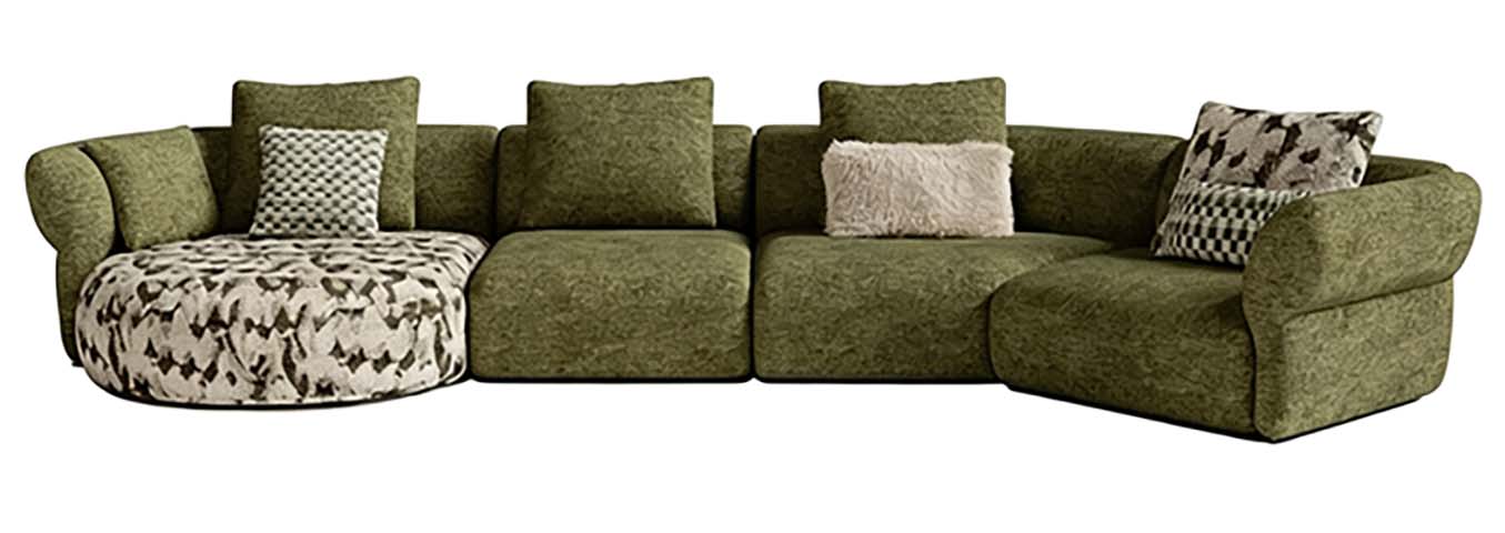 Asymmetrical Olive Green Modular Curved Sectional Sofa with Dual Chaise