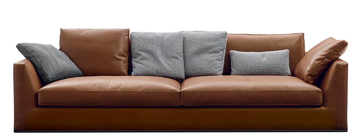 Modern Upholstered Three-Seat Sofa with Mixed Decorative Cushions