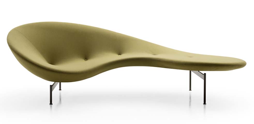 Olive Green Button-Tufted Freeform Wave Chaise Lounge