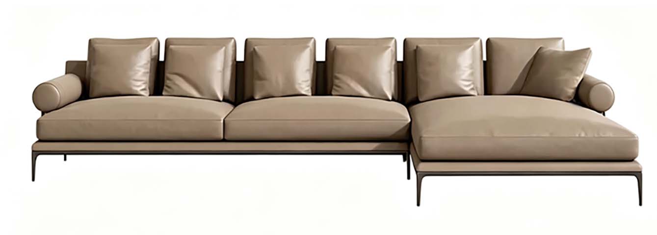 Modern Taupe Leather Right-Chaise L-Shaped Sectional Sofa