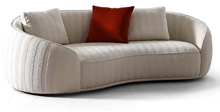 Crescent Enveloping Off-White Vertical Stripe Upholstered 3-Seat Sofa
