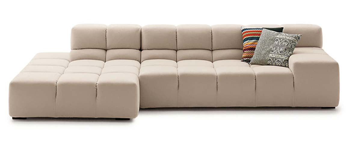 Beige Tufted Grid Modular L-Shaped Sectional Sofa with Left Chaise Lounge