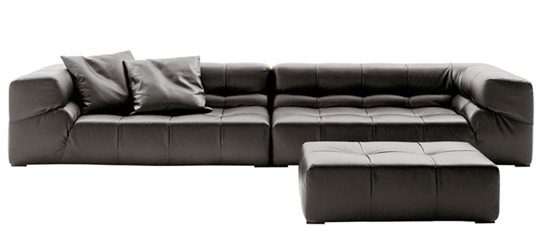 Modular Tufted Leather 4-Seat Sectional Sofa with Matching Ottoman