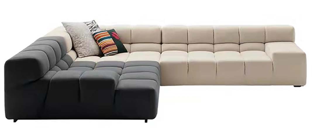 Two-Tone Block Grid Tufted L-Shaped Sectional Sofa