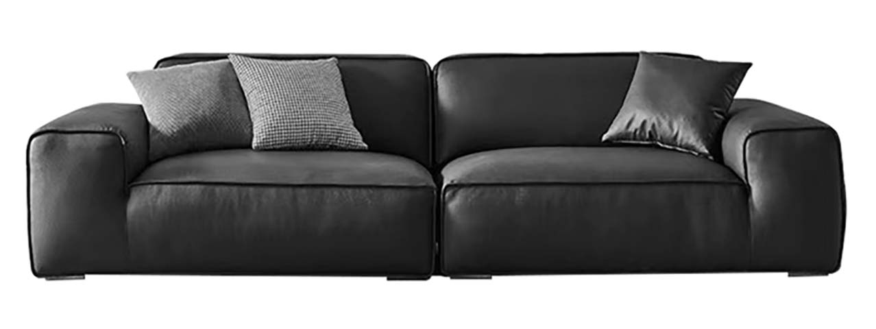 Minimalist Block Style Black Upholstered Two-Seater Sofa