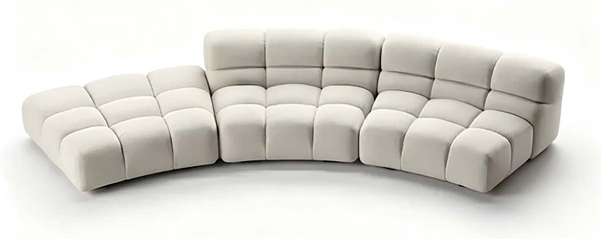 Off-White Grid-Tufted Curved Modular Sectional Sofa with Left Chaise
