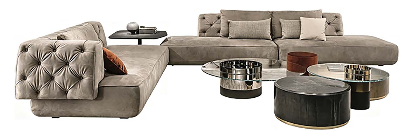 Grey Tufted Low-Profile L-Shaped Modular Sectional Sofa