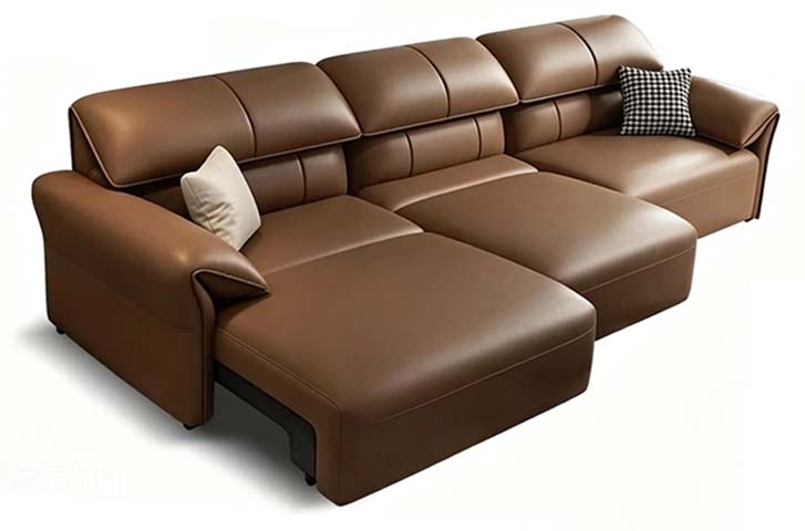 Brown Faux Leather L-Shaped Sofa Bed with Pull-Out Sleeper