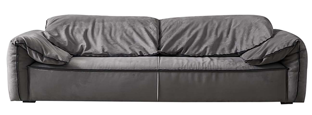 Gray Slipcover-Style Three-Seater Lounge Sofa with Black Contrast Piping