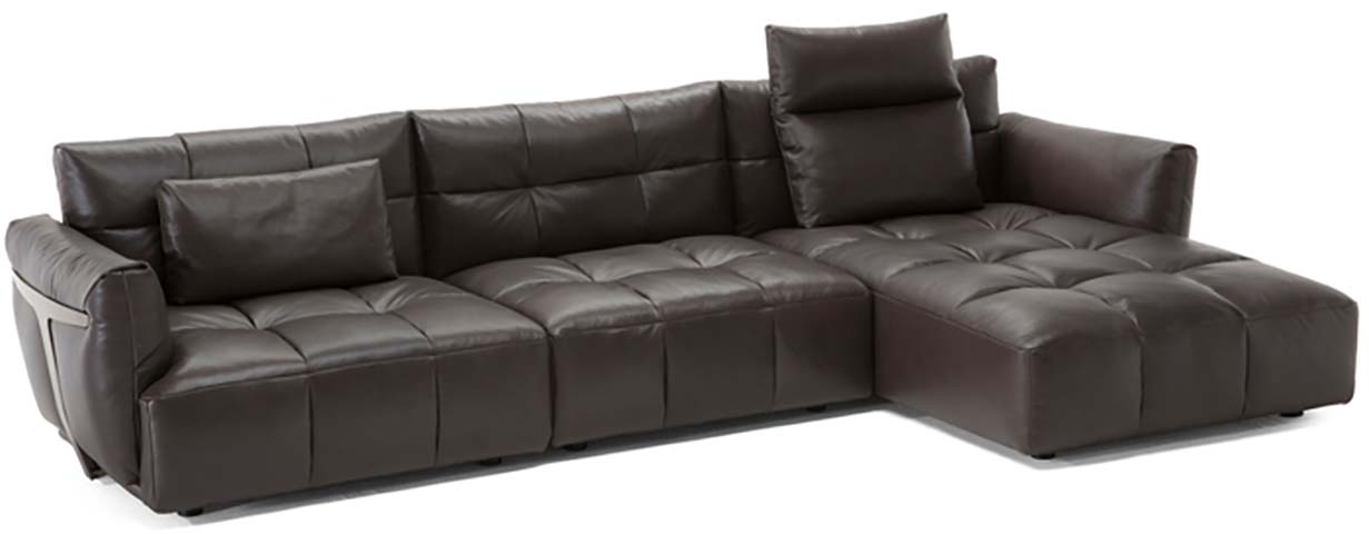 Dark Brown Tufted L-Shaped Sectional Leather Sofa