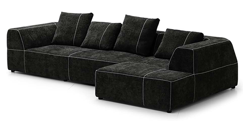 Charcoal Fabric L-Shaped Right Chaise Sectional Sofa with Contrast White Topstitching