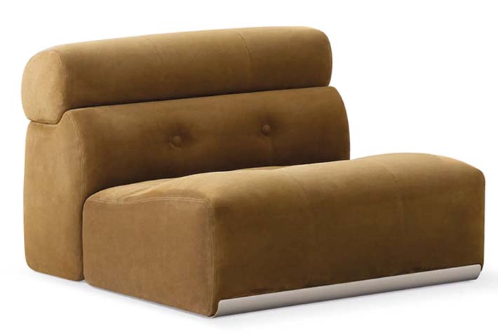 Camel Velvet Armless Upholstered Lounge Chair with Brushed Silver Plinth Base