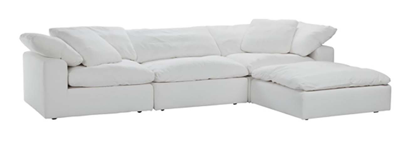 Overstuffed White L-Shaped Modular Sectional Sofa with Right Chaise