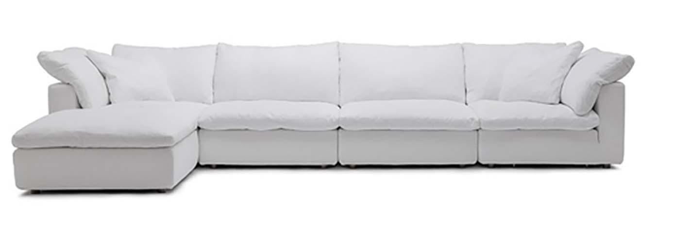 White Overstuffed L-Shaped Modular Sectional Sofa with Left Chaise