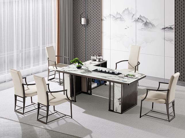 New Chinese Style Sintered Stone Tea Table Set with Integrated Tea Service Cabinet