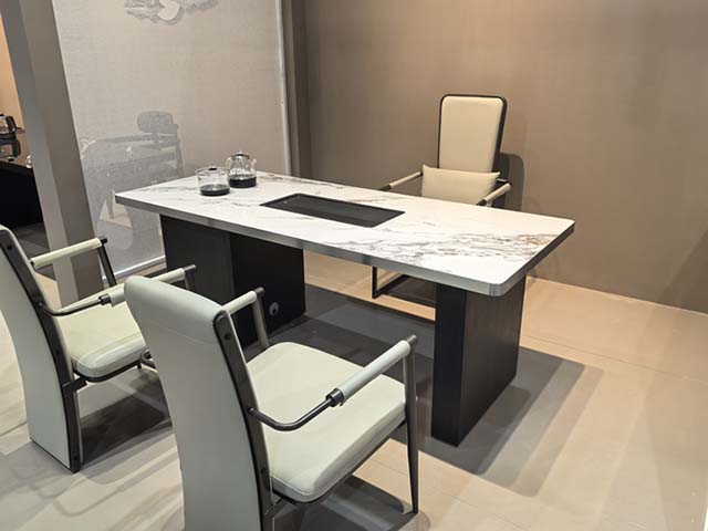 Modern Sintered Stone Tea Ceremony Table with Integrated Recessed Drainage Tray