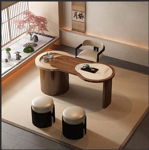 Zen-style Irregular Dual-material Tea Ceremony Table