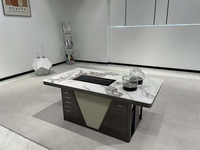 Modern Marble-Veined Sintered Stone Top Integrated Kung Fu Tea Brewing Table
