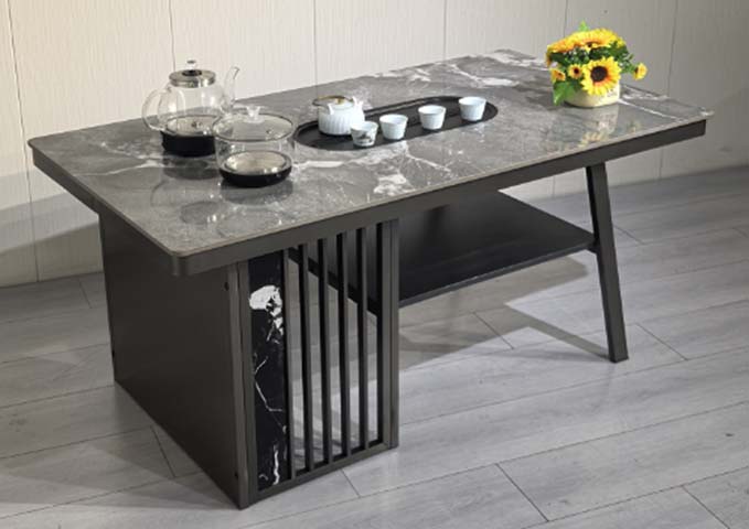 Grey Marble-Effect Sintered Stone Integrated Kung Fu Tea Coffee Table
