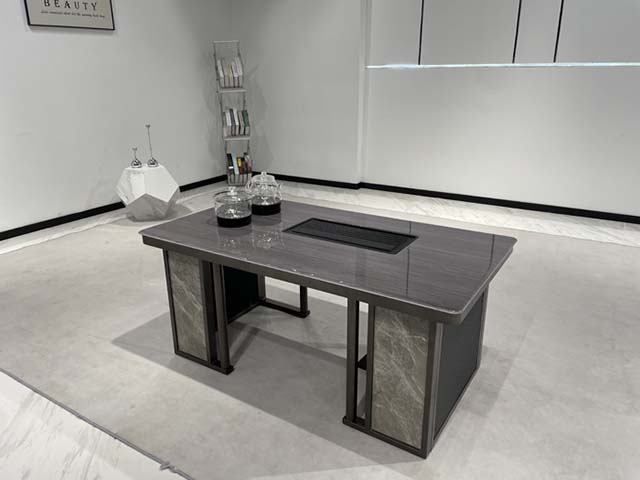 Modern Sintered Stone Gongfu Tea Table with Integrated Recessed Tea Tray