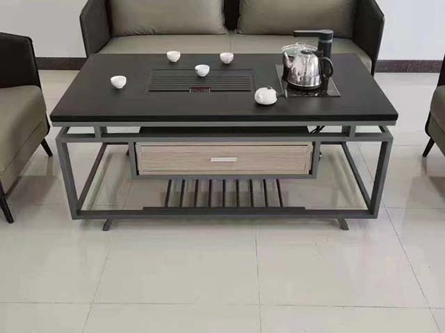 Slate Top Kung Fu Tea Coffee Table with Built-in Induction Cooker and Drainage Tray