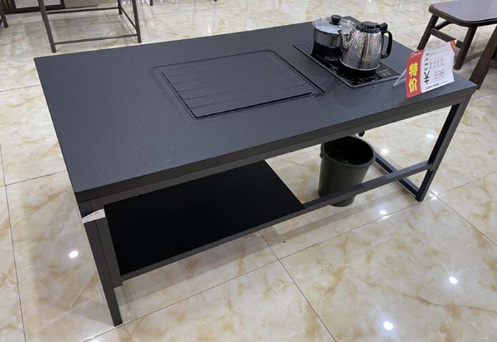 Matte Black Integrated Electric Tea Brewing Table with Lower Storage Shelf