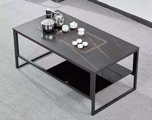 Modern Dark Sintered Stone Gongfu Tea Coffee Table with Integrated Tea Boiler