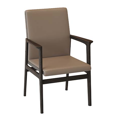 Modern Taupe Upholstered Dark Wood Frame Arm Dining Chair