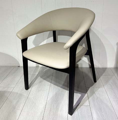 Beige Upholstered Curved Back Dining Armchair with Black Frame Legs