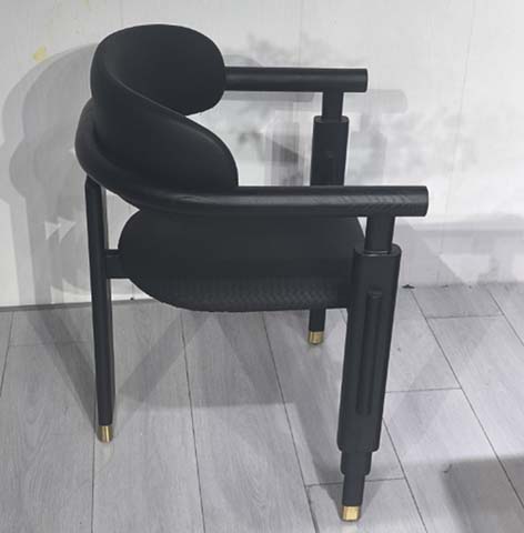 Black Upholstered Sculptural Armchair with Brass Foot Caps
