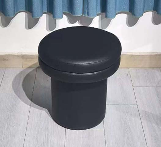 Black Faux Leather Round Cylindrical Lift-Lid Storage Ottoman Stool