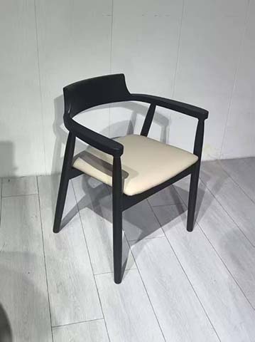 Curved Wrap-Around Arm Dining Armchair with Beige Upholstered Seat