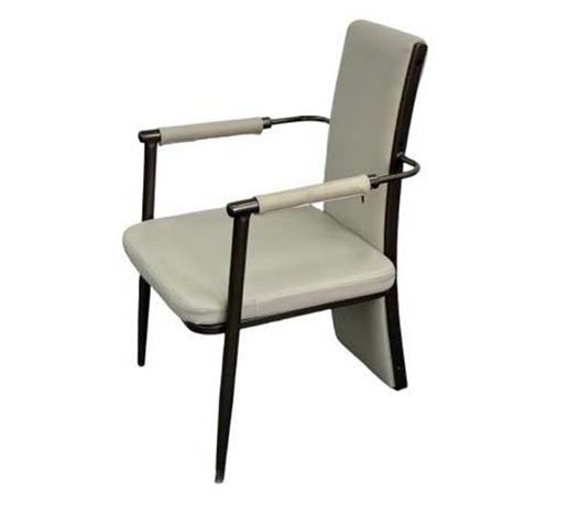 Modern Upholstered Dining Armchair with Dark Metal Frame