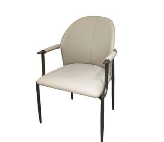 Beige Upholstered Dining Armchair with Dark Metal Legs