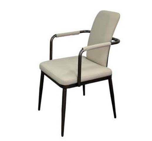 Modern Beige Upholstered Dining Armchair with Dark Metal Frame