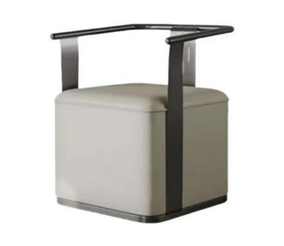 Backless Upholstered Cube Arm Stool with Dark Metal Frame