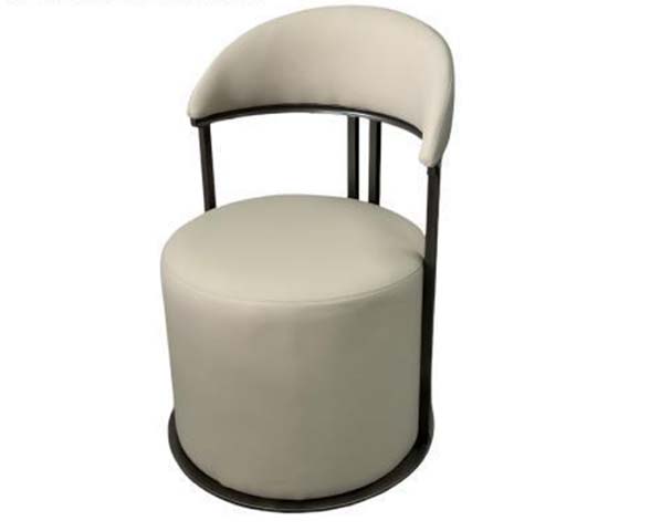 Cream Upholstered Armless Accent Dining Chair with Curved Open Back and Black Metal Ring Base