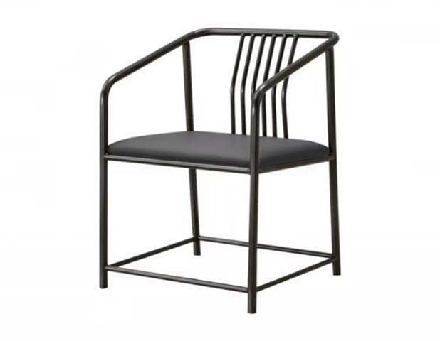 Black Metal Frame Vertical Slat Back Upholstered Dining Armchair