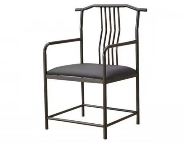 Black Metal Frame Upholstered Dining Armchair with Curved Vertical Slat Back