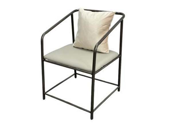 Minimalist Dark Metal Frame Upholstered Dining Armchair with Throw Pillow