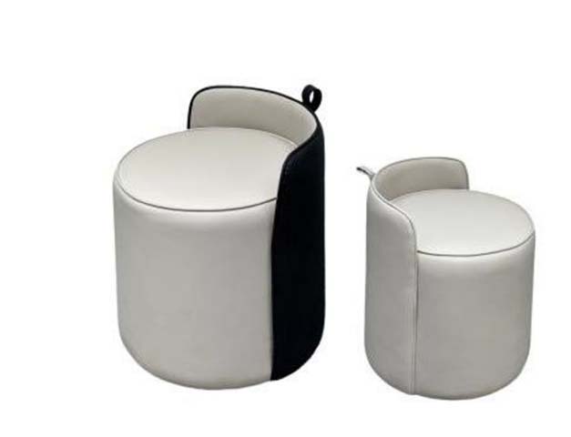 Cylindrical Upholstered Low-Back Vanity Stool with Carry Handle
