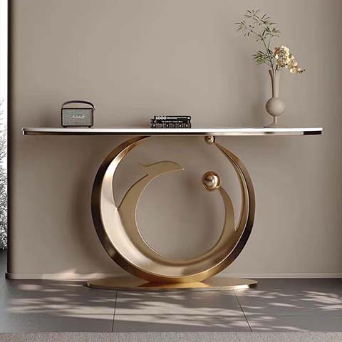 Modern Art Sculptural Console Table with Metal Base
