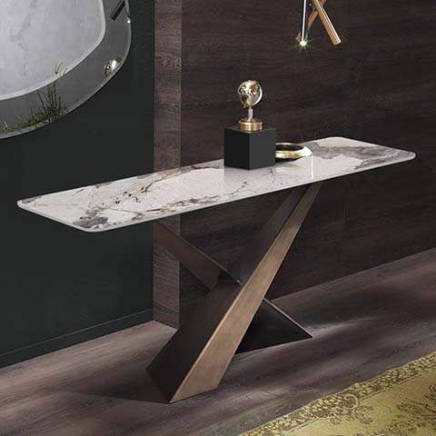 Modern Luxury Sintered Stone Top X-Form Bronze Metal Base Entry Console Table