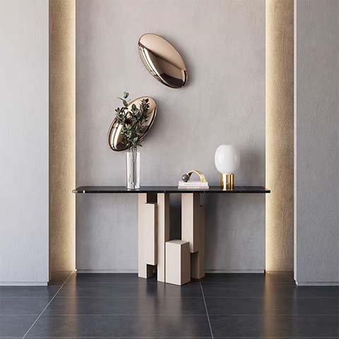 Modern Glass Top Console Table with Geometric Block Legs